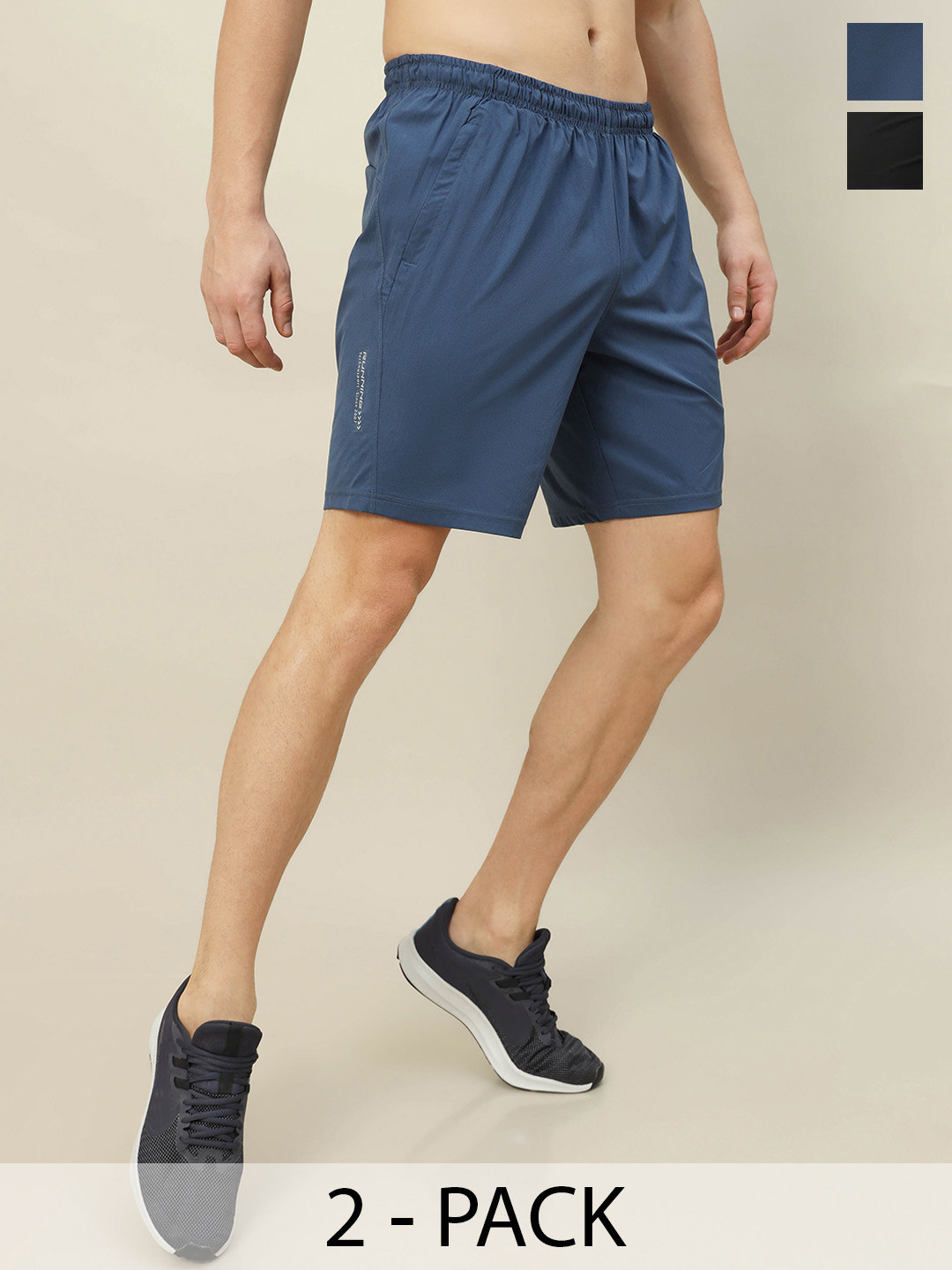 

Technosport Men Pack Of 2 Slim Fit Training or Gym Sports Shorts, Blue