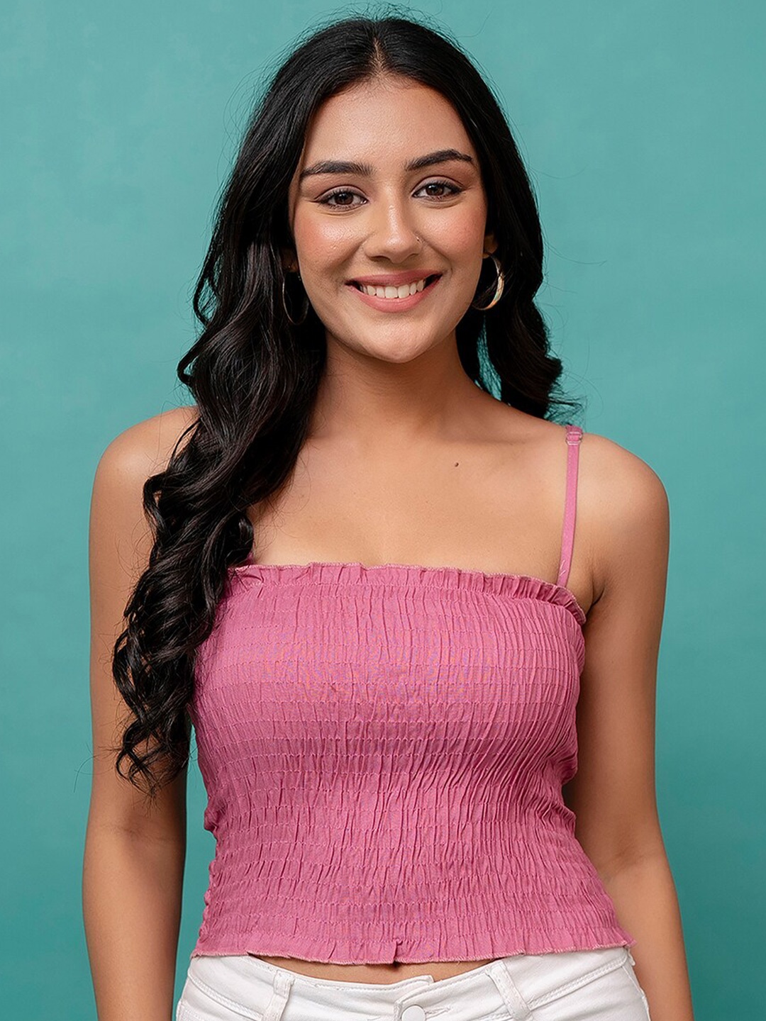 

FERANOID Smocked Crop Top, Pink