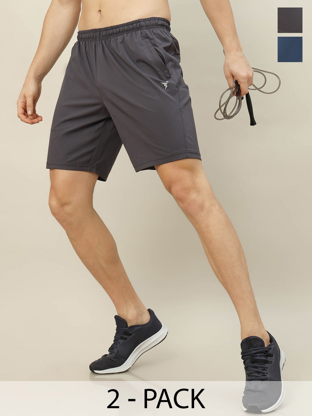 Technosport Men Pack Of 2 Slim Fit Training or Gym Sports Shorts, Grey