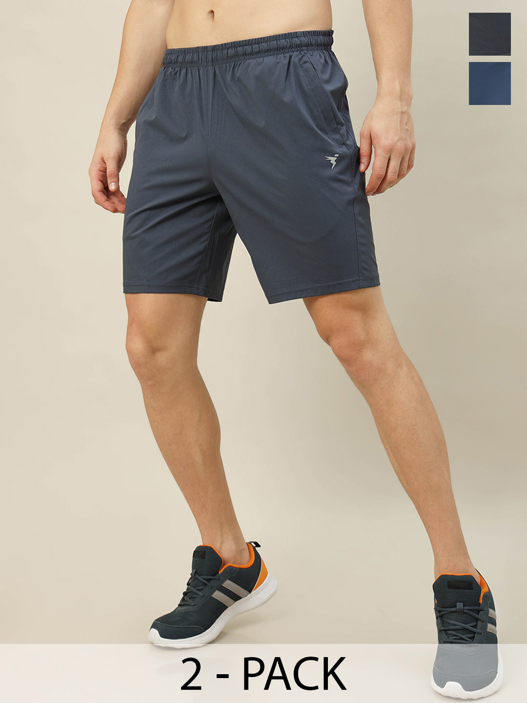 

Technosport Men Pack Of 2 Slim Fit Training or Gym Sports Shorts, Grey
