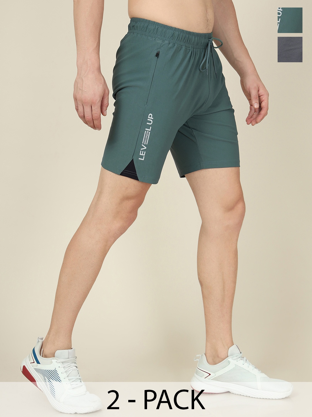 

Technosport Men Pack Of 2 Slim Fit Training or Gym Sports Shorts, Green