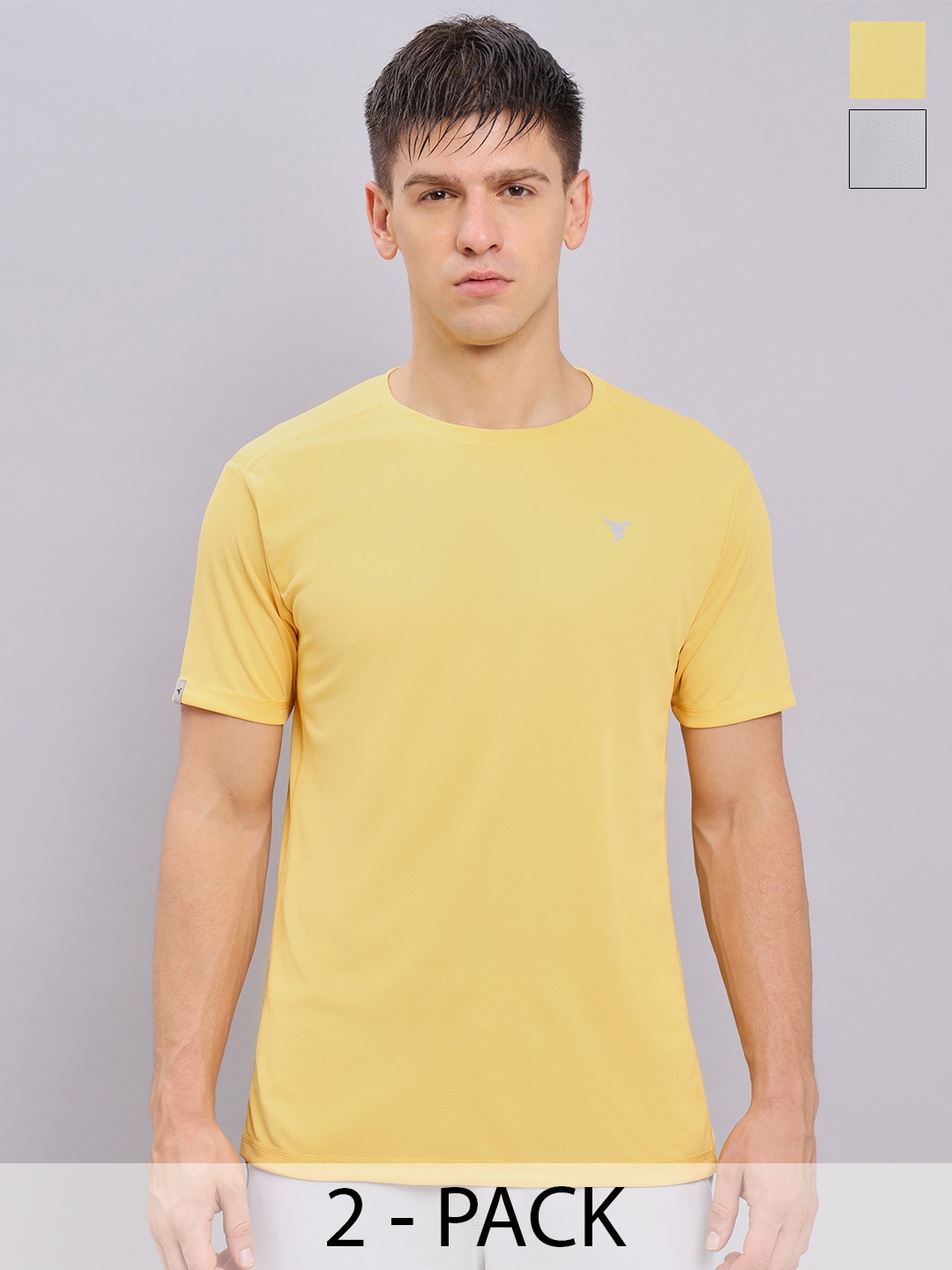 

Technosport Men Pack Of 2 Antimicrobial Regular Fit T-shirt, Yellow