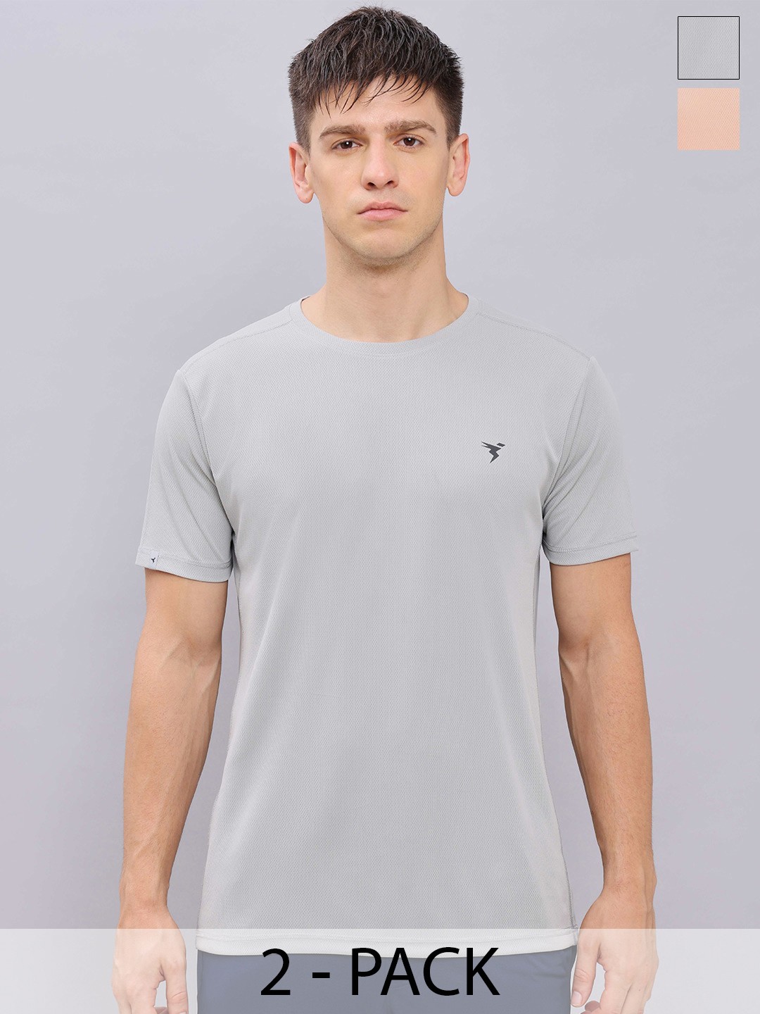 

Technosport Men Pack Of 2 Antimicrobial Slim Fit T-shirt, Grey