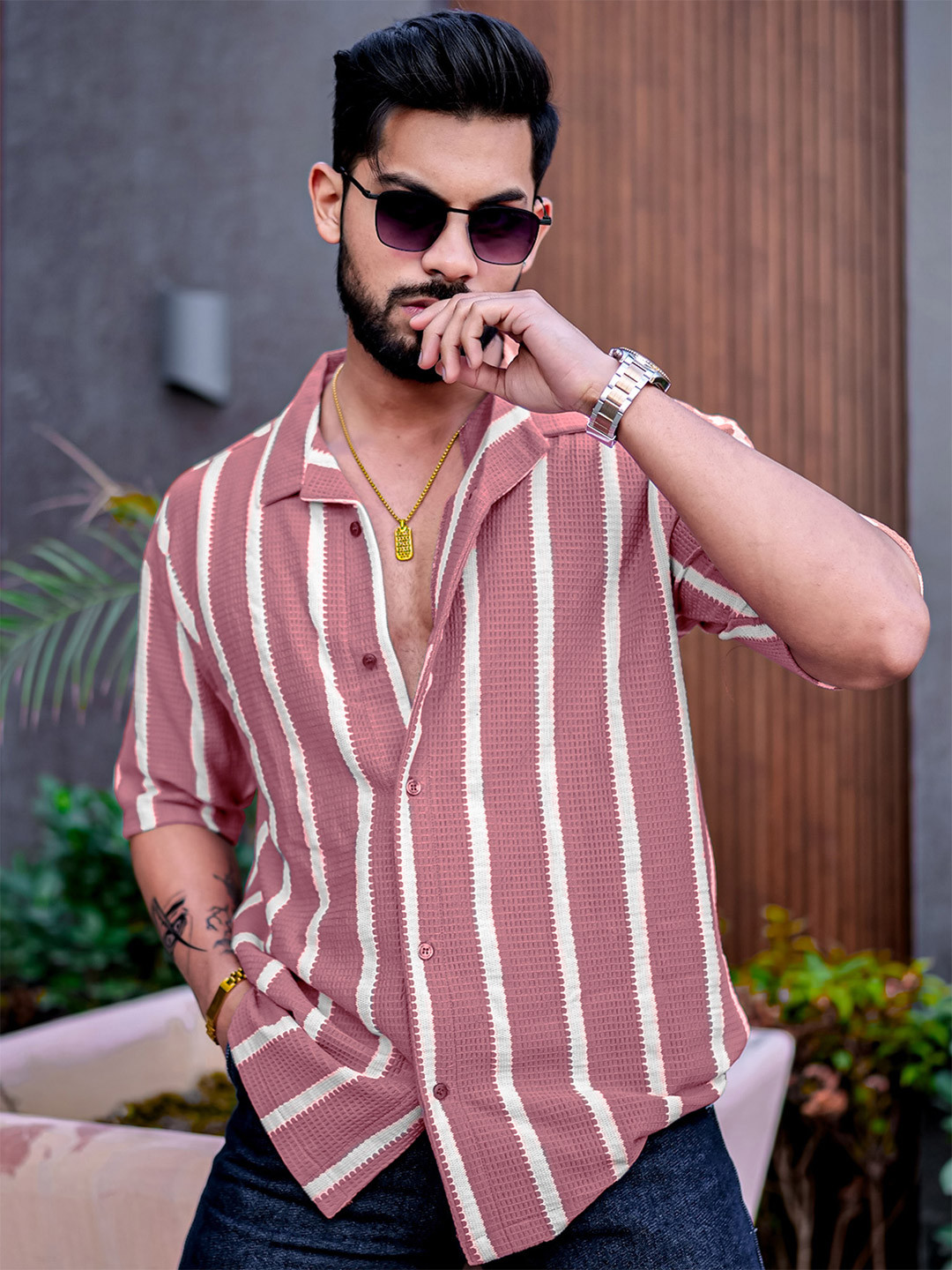 

Maniac Men Comfort Opaque Striped Casual Shirt, Pink