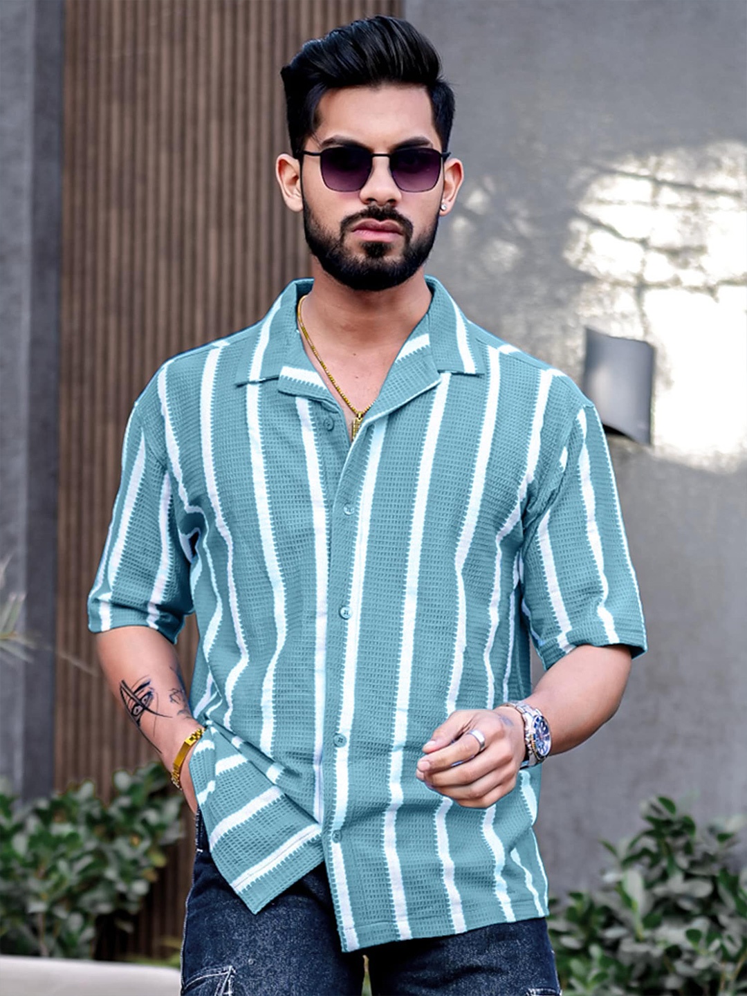 

Maniac Men Comfort Opaque Striped Casual Shirt, Blue