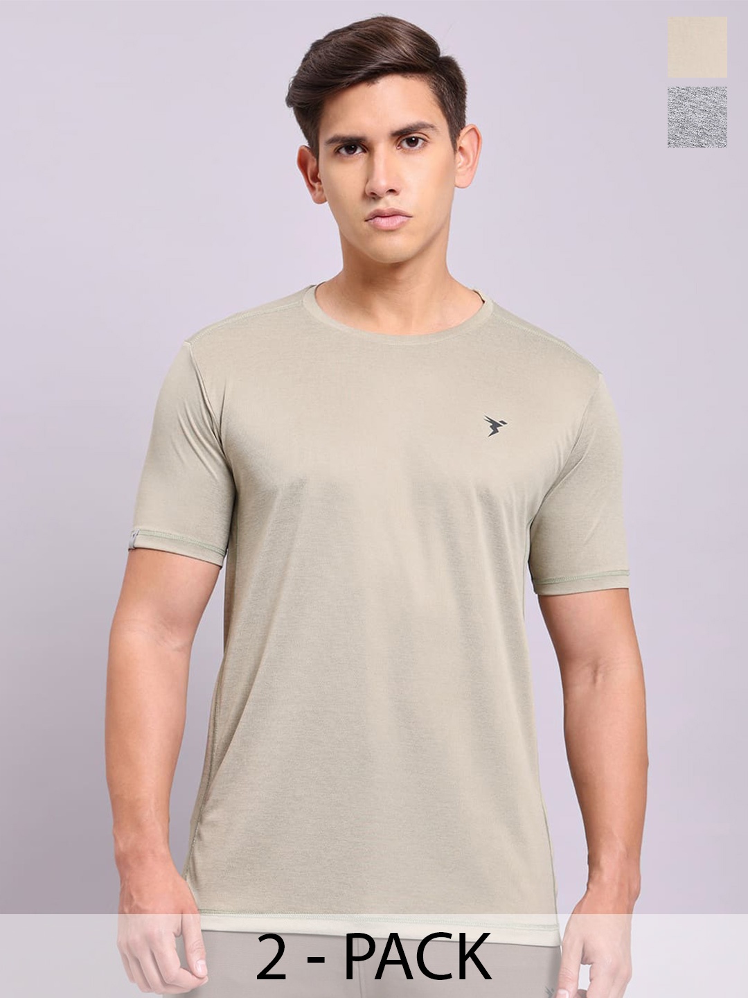 

Technosport Men Pack Of 2 Rapid-Dry Slim Fit T-shirt, Beige
