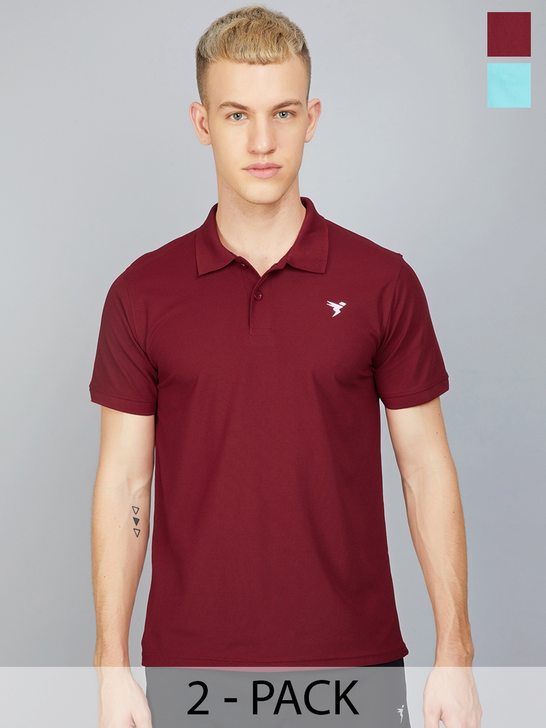 

Technosport Men Pack Of 2 Antimicrobial Slim Fit Polo Collar T-shirt, Maroon