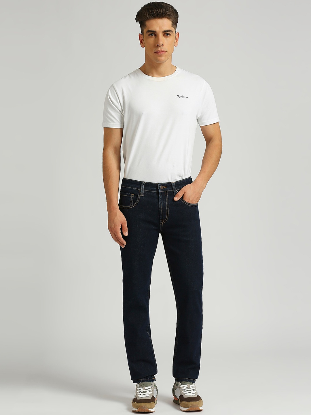 

Pepe Jeans Men Tapered Fit Low-Rise Stretchable Jeans, Blue