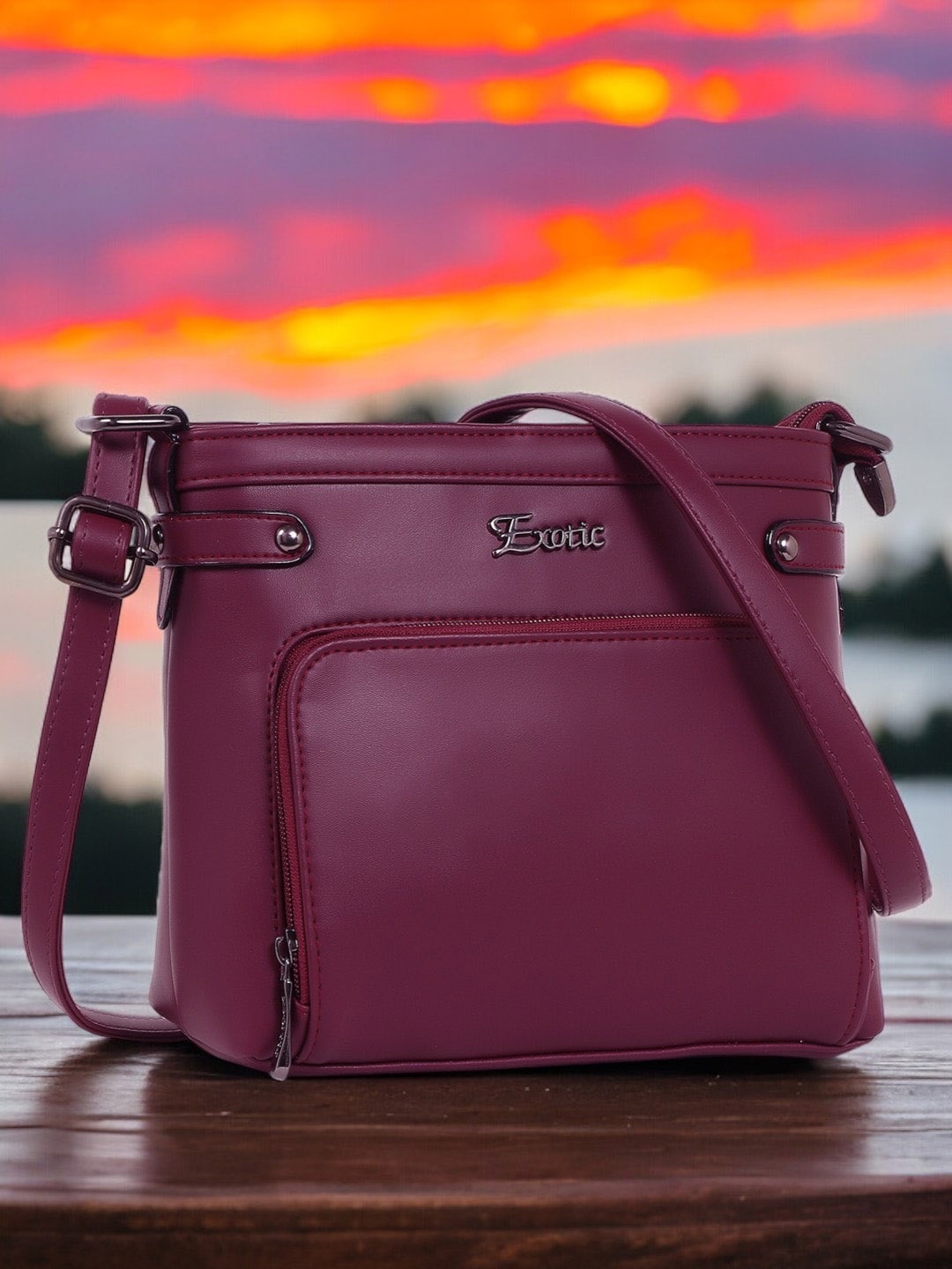 

Exotic PU Structured Sling Bag with Tasselled, Purple
