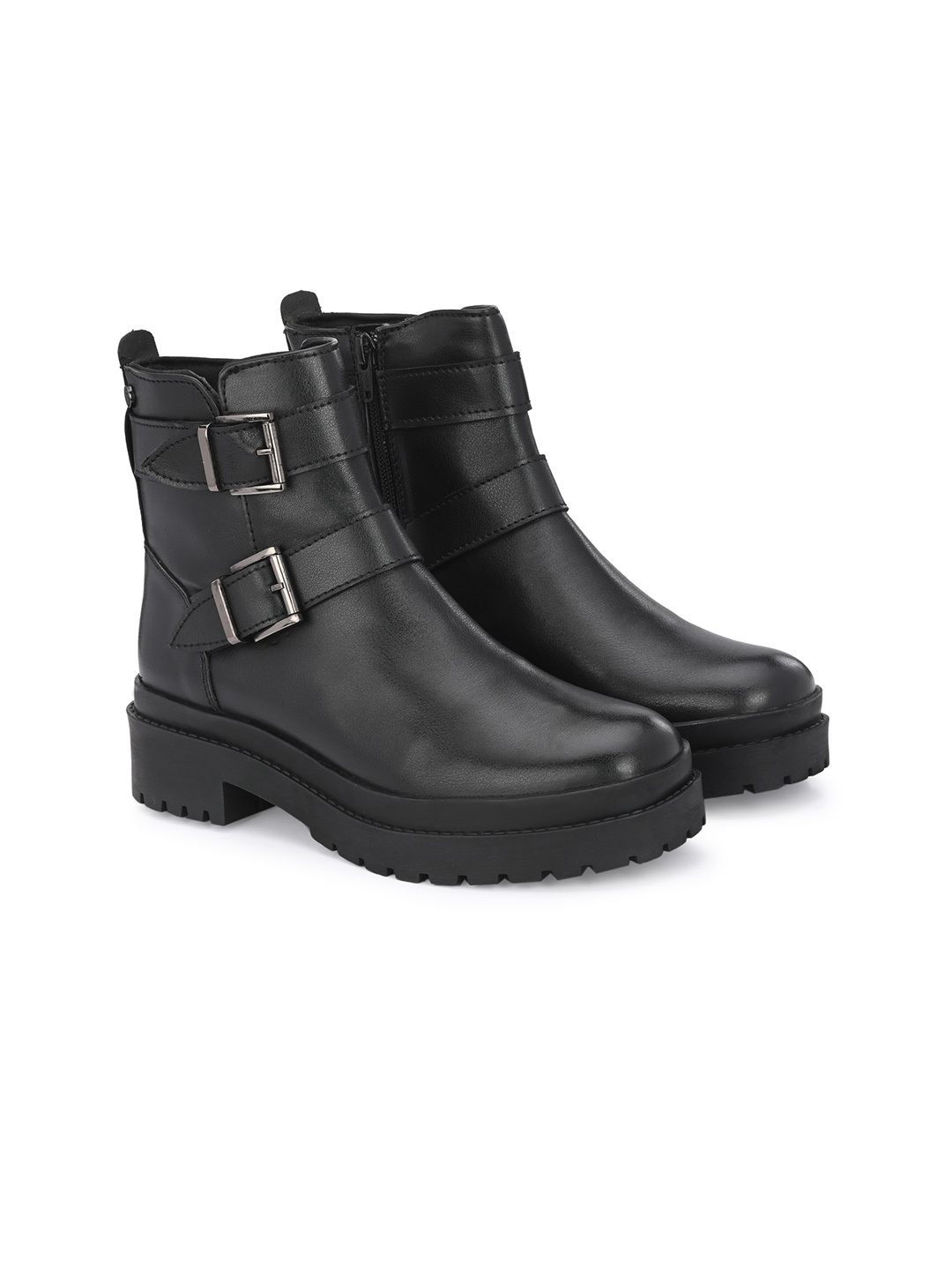 

Delize Men Vegan Leather Cleated-Sole Zip-Up Boots, Black