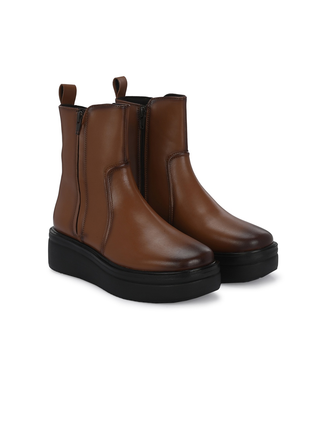 

Delize Men Vegan Leather Zip-Up Platform Boots, Tan