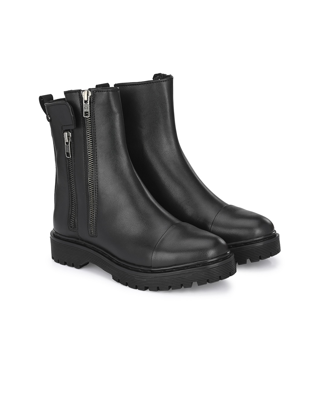 

Delize Men Vegan Leather Cleated-Sole Zip-Up Boots, Black