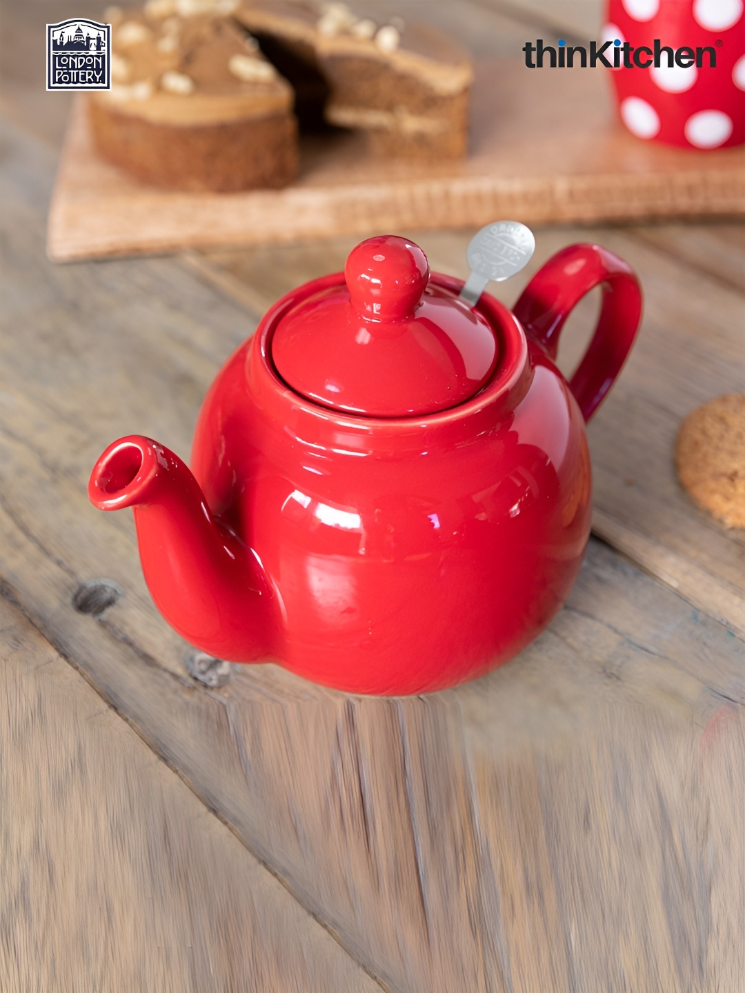 

La Cafetiere Red Solid Ceramic Glossy Kettle Set of Cups and Mugs