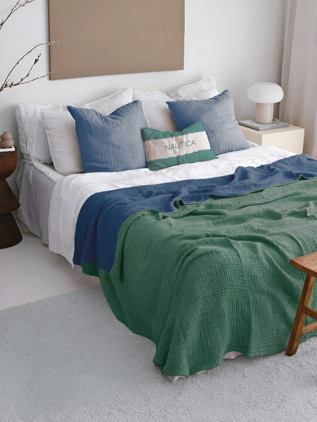 

Nautica Navy Blue & Green AC Room 300 GSM Double Bed Dohar
