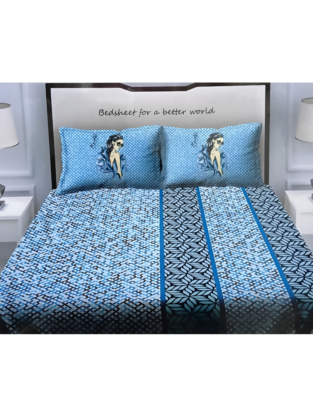 

Signature Blue & White Geometric 150 TC Queen Bedsheet with 2 Pillow Covers