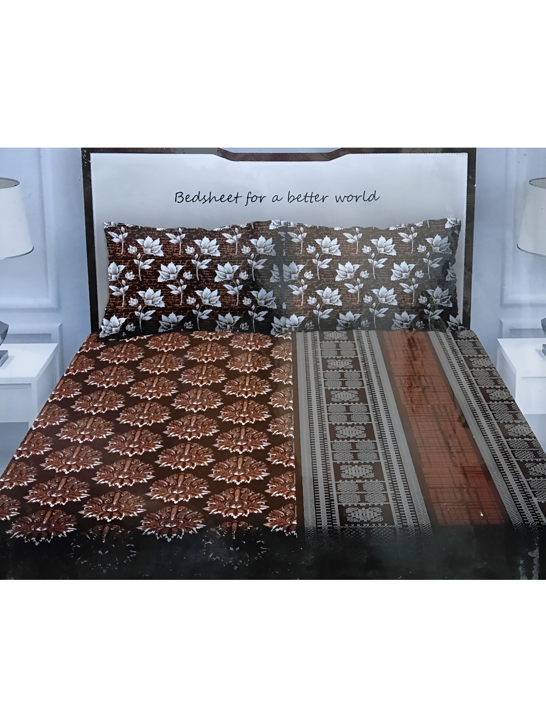 

Signature Brown & White 150 TC Queen Bedsheet with 2 Pillow Covers