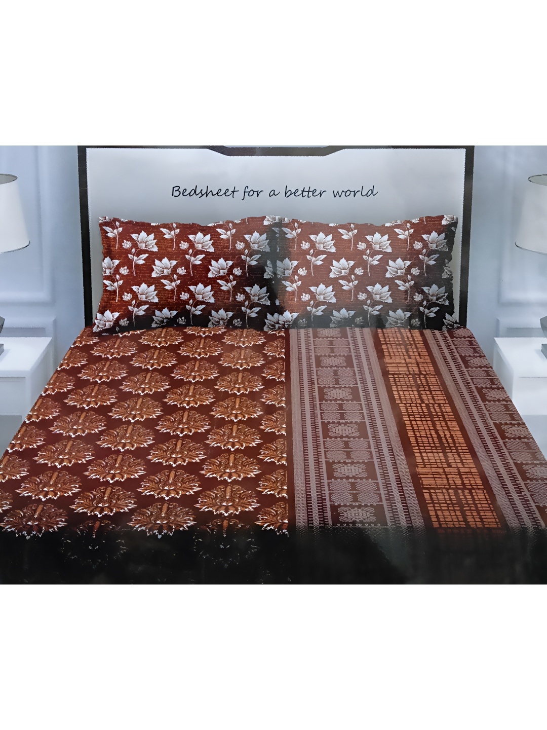 

Signature Brown & White Ethnic Motifs 150 TC Queen Bedsheet with 2 Pillow Covers