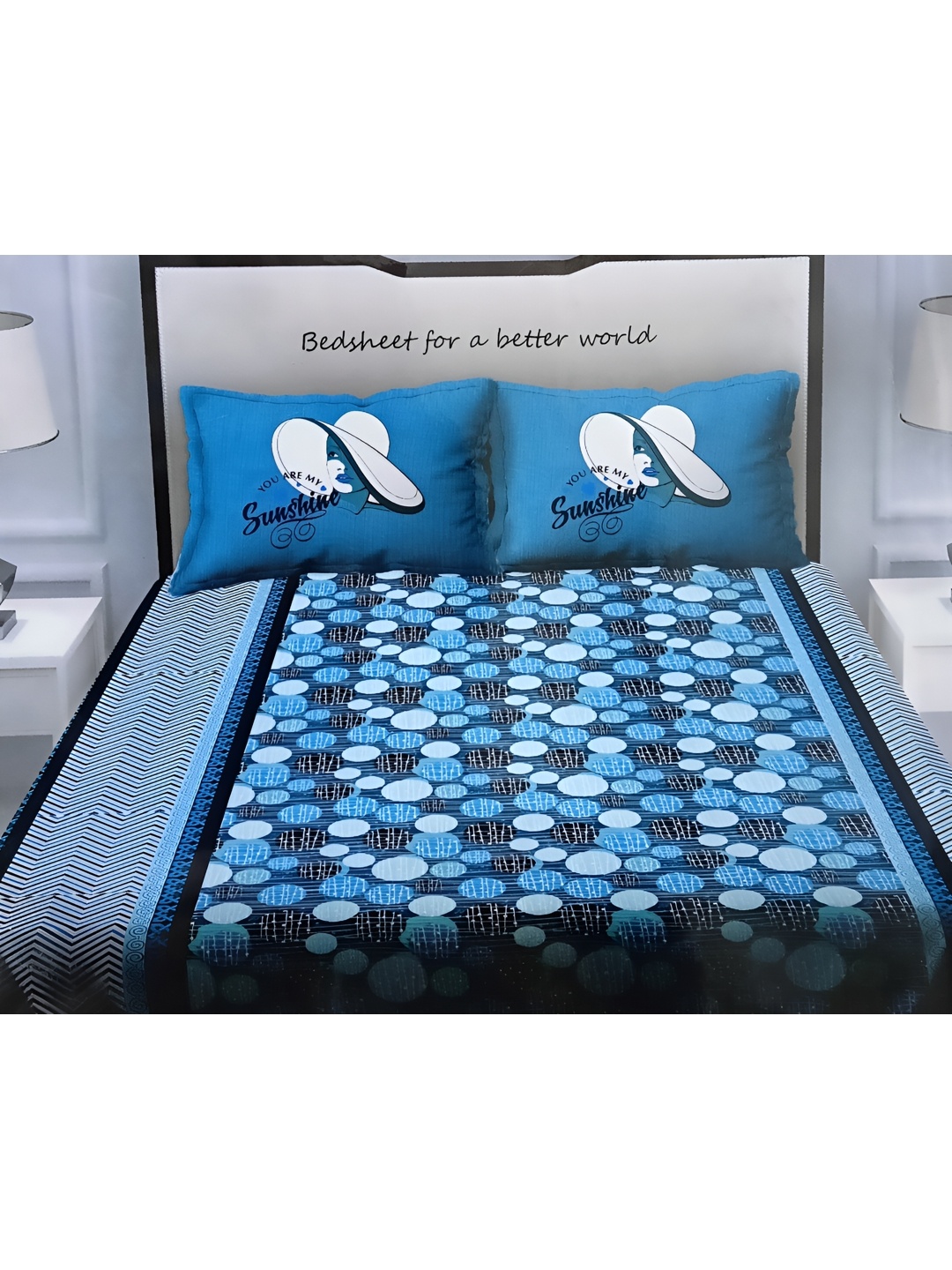 

Signature Blue & White Geometric 150 TC Queen Bedsheet with 2 Pillow Covers