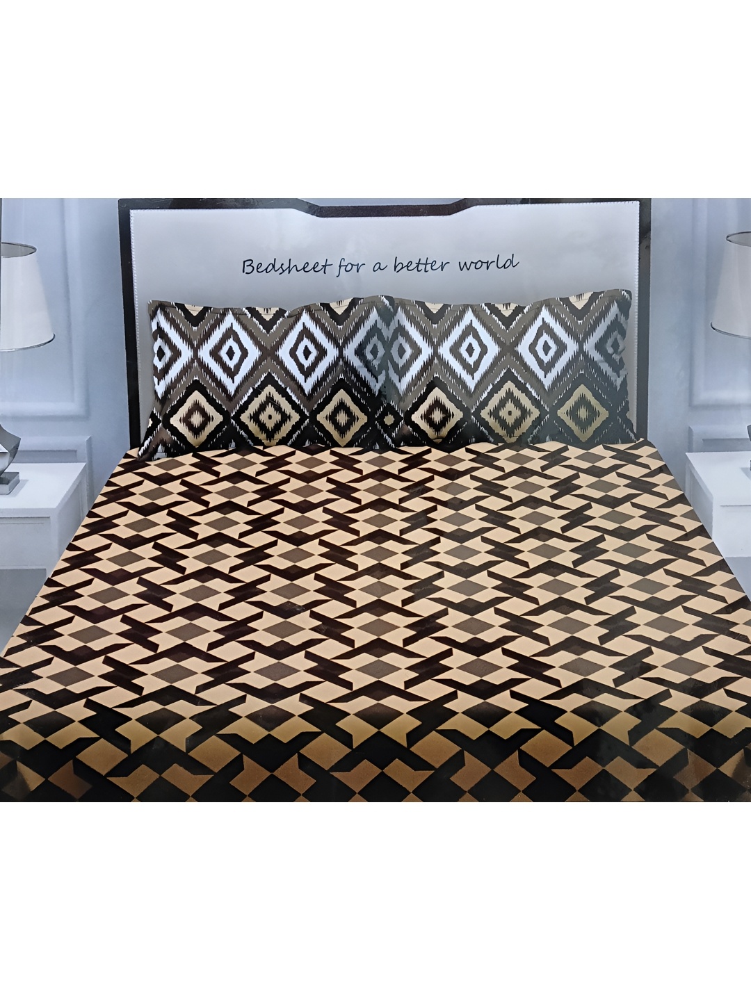 

Signature Beige & Black Geometric 150 TC Queen Bedsheet with 2 Pillow Covers