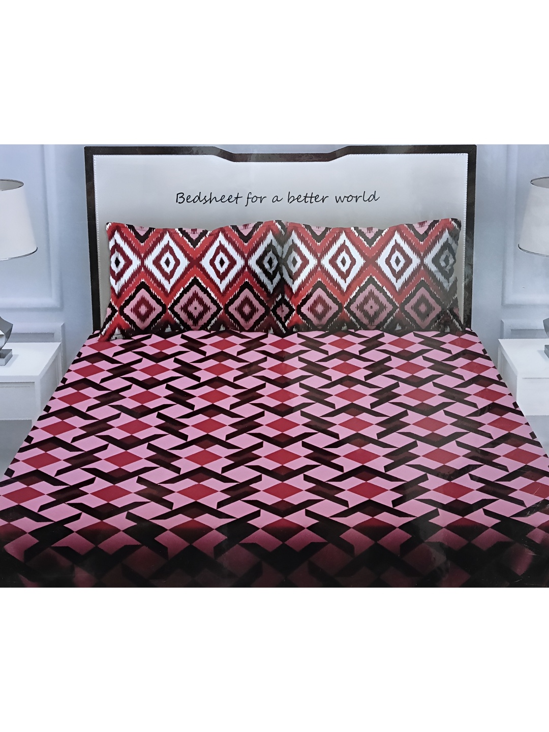 

Signature Pink & Black Geometric 150 TC Queen Bedsheet with 2 Pillow Covers