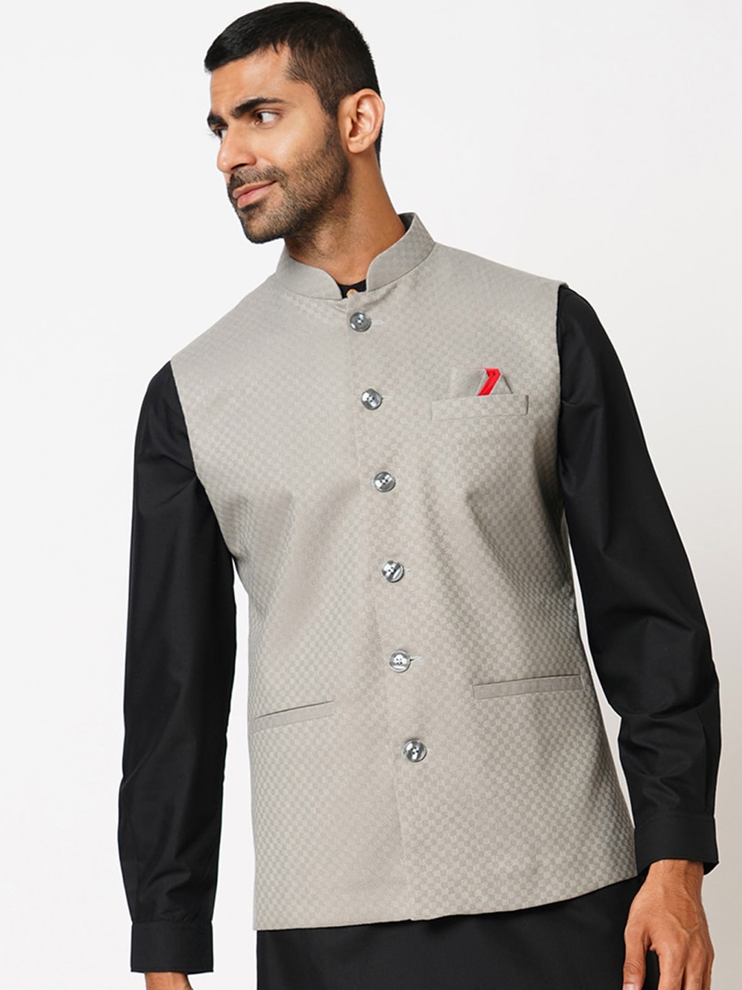 

Indivisual Clothing Woven Design Nehru Jacket, Grey