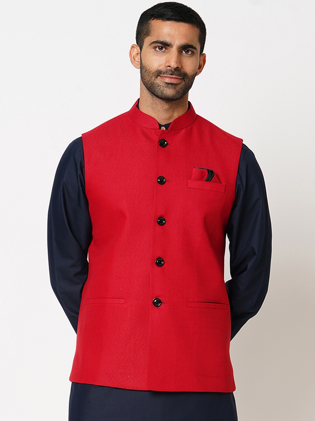 

Indivisual Clothing Woven Design Nehru Jacket, Red