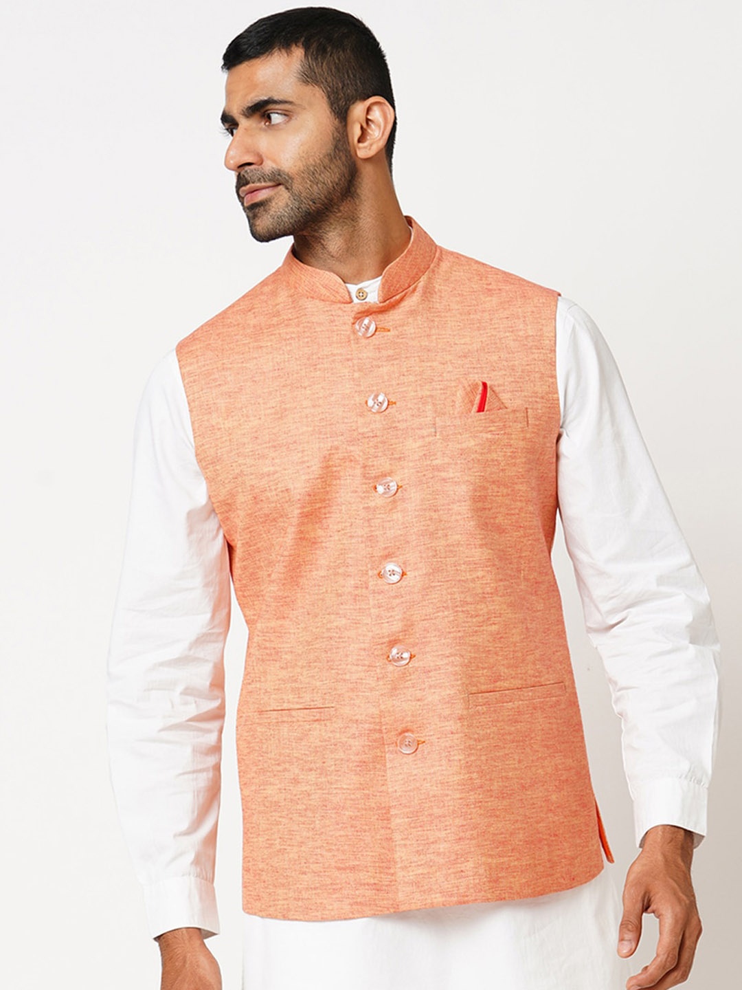 

Indivisual Clothing Woven Design Nehru Jacket, Orange