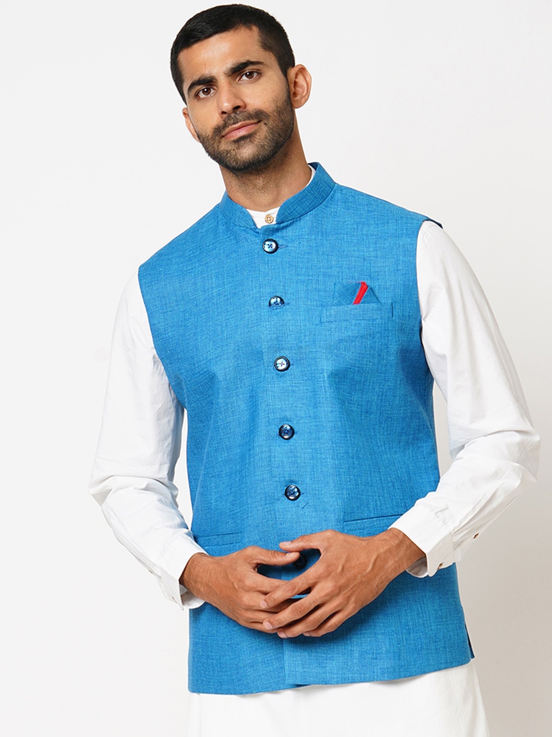 

Indivisual Clothing Woven Nehru Jacket, Blue