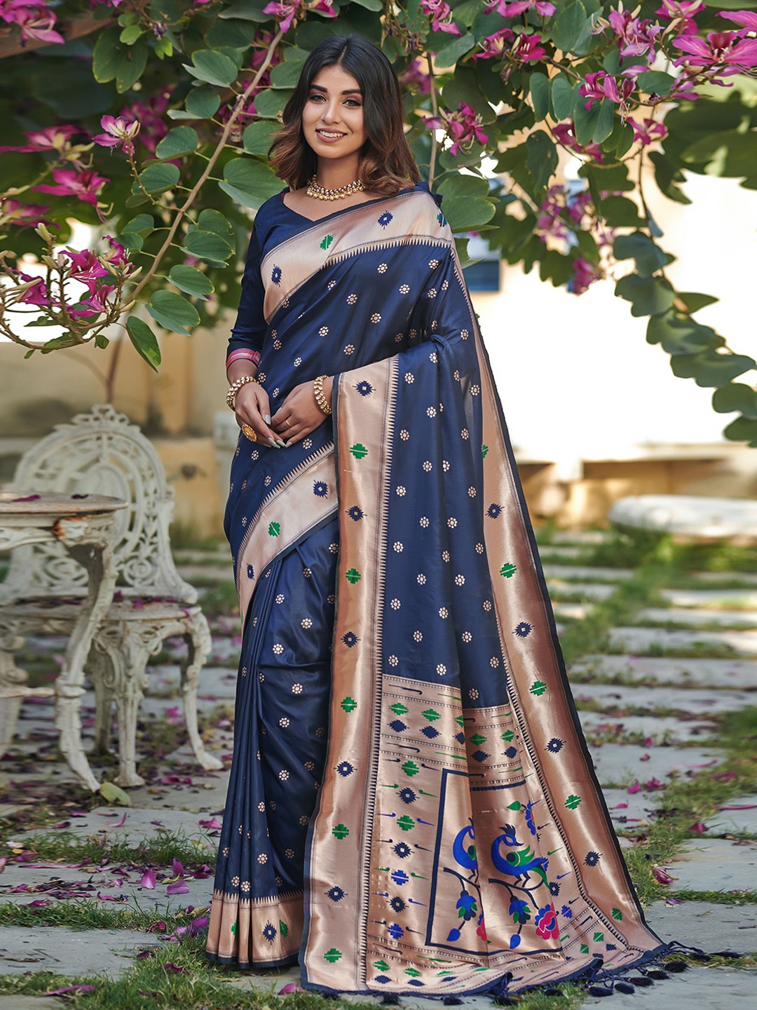 

Anouk Woven Design Zari Pure Silk Paithani Saree, Blue