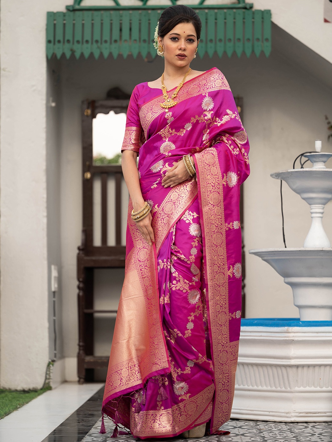 

Anouk Woven Design Zari Pure Silk Saree, Pink
