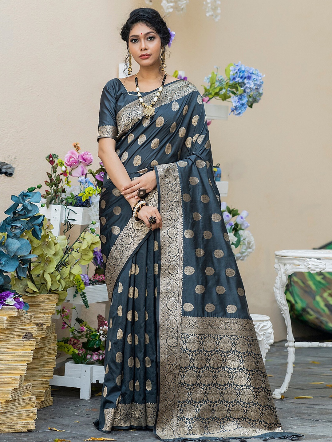 

Anouk Woven Design Pure Silk Designer Saree, Black