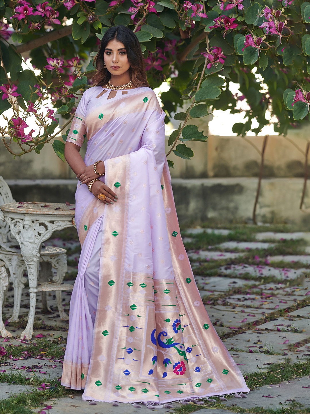 

Anouk Woven Design Zari Pure Silk Paithani Saree, Lavender