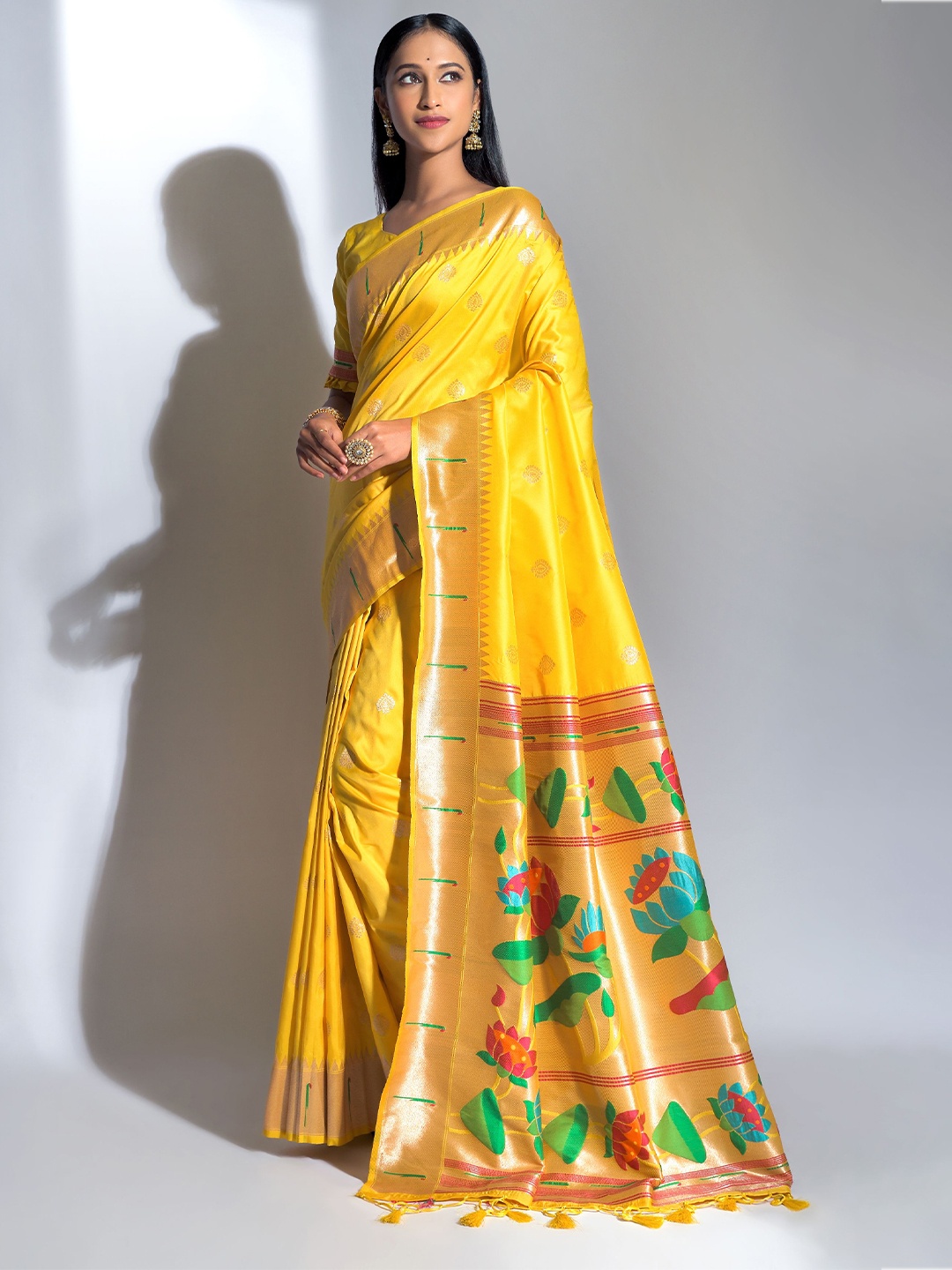 

Anouk Woven Design Zari Pure Silk Paithani Saree, Yellow