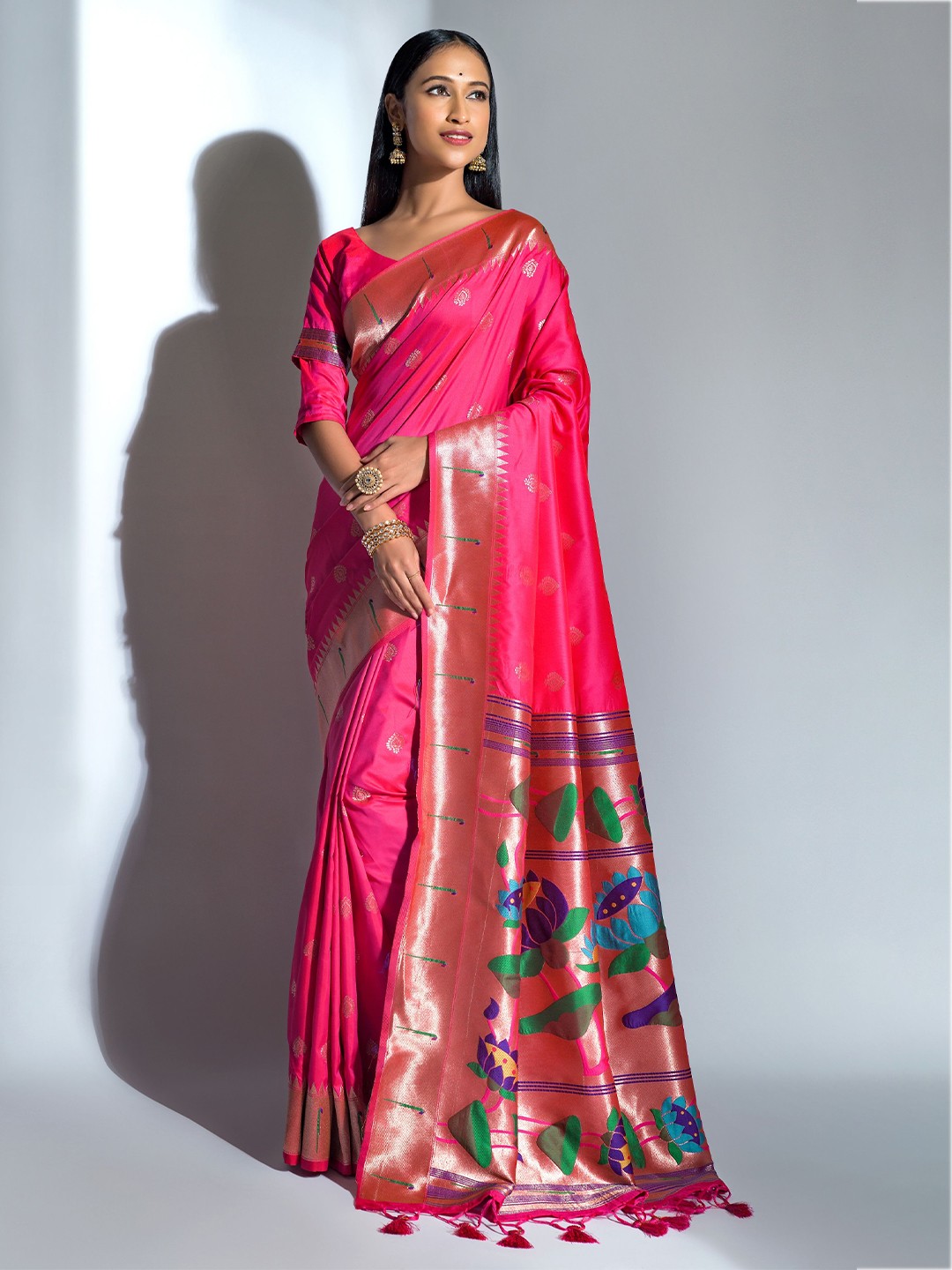 

Anouk Woven Design Zari Pure Silk Paithani Saree, Pink