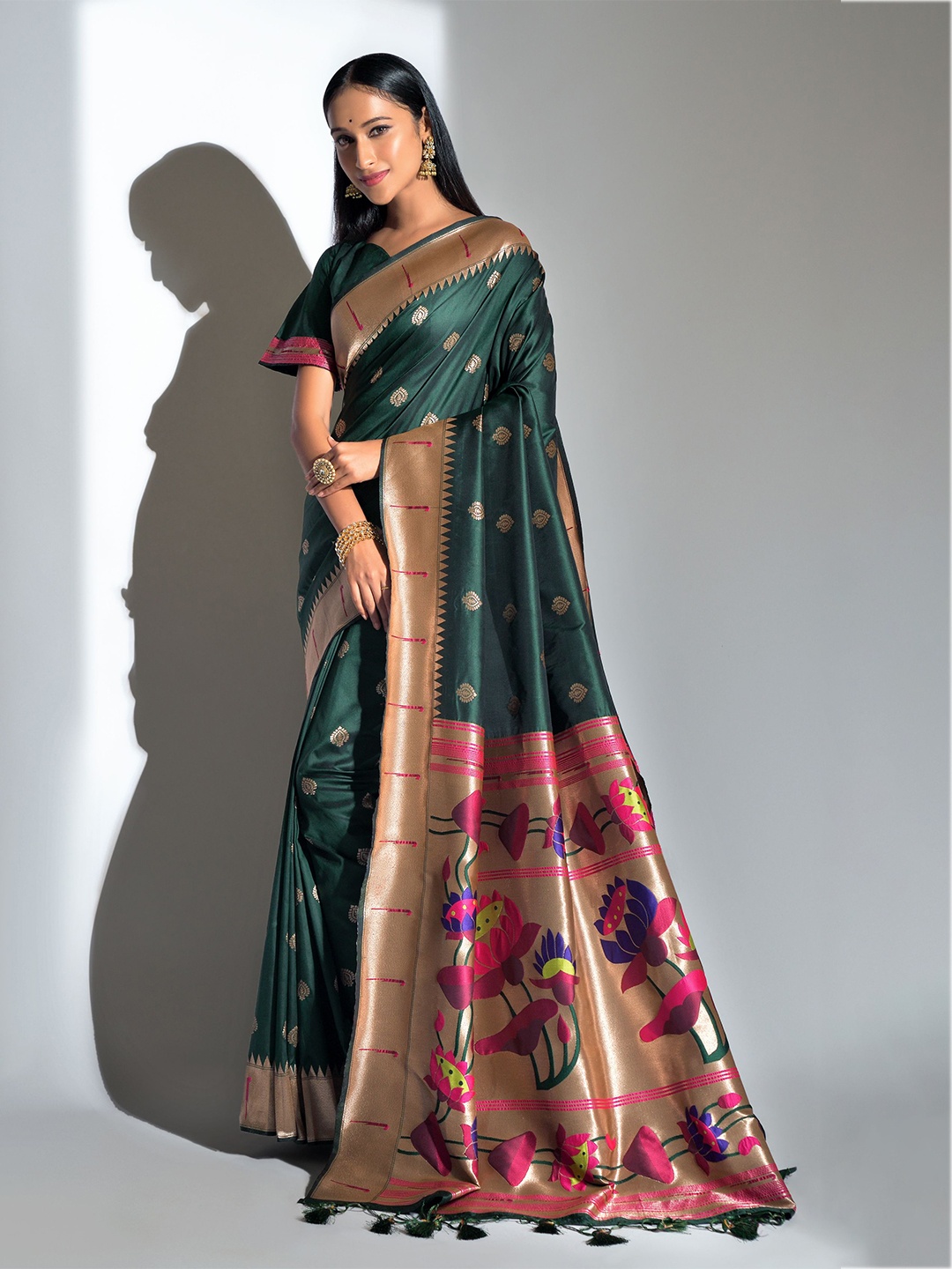 

Anouk Woven Design Zari Pure Silk Paithani Saree, Green