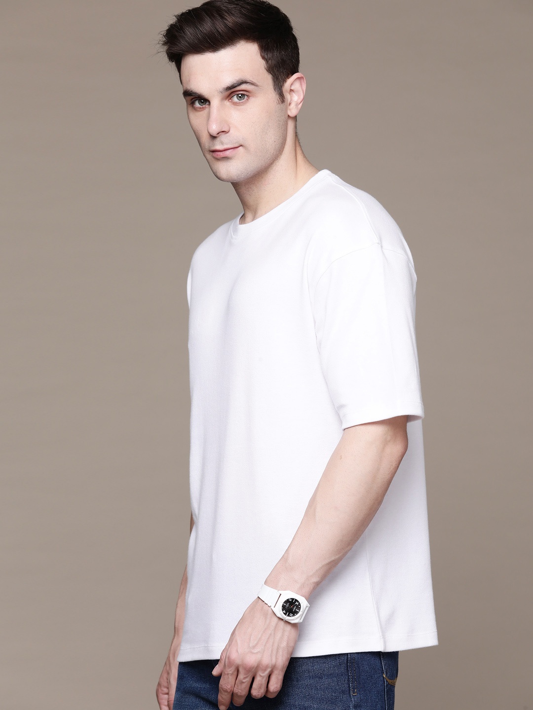 

Roadster Men Pure Cotton Boxy T-shirt, White