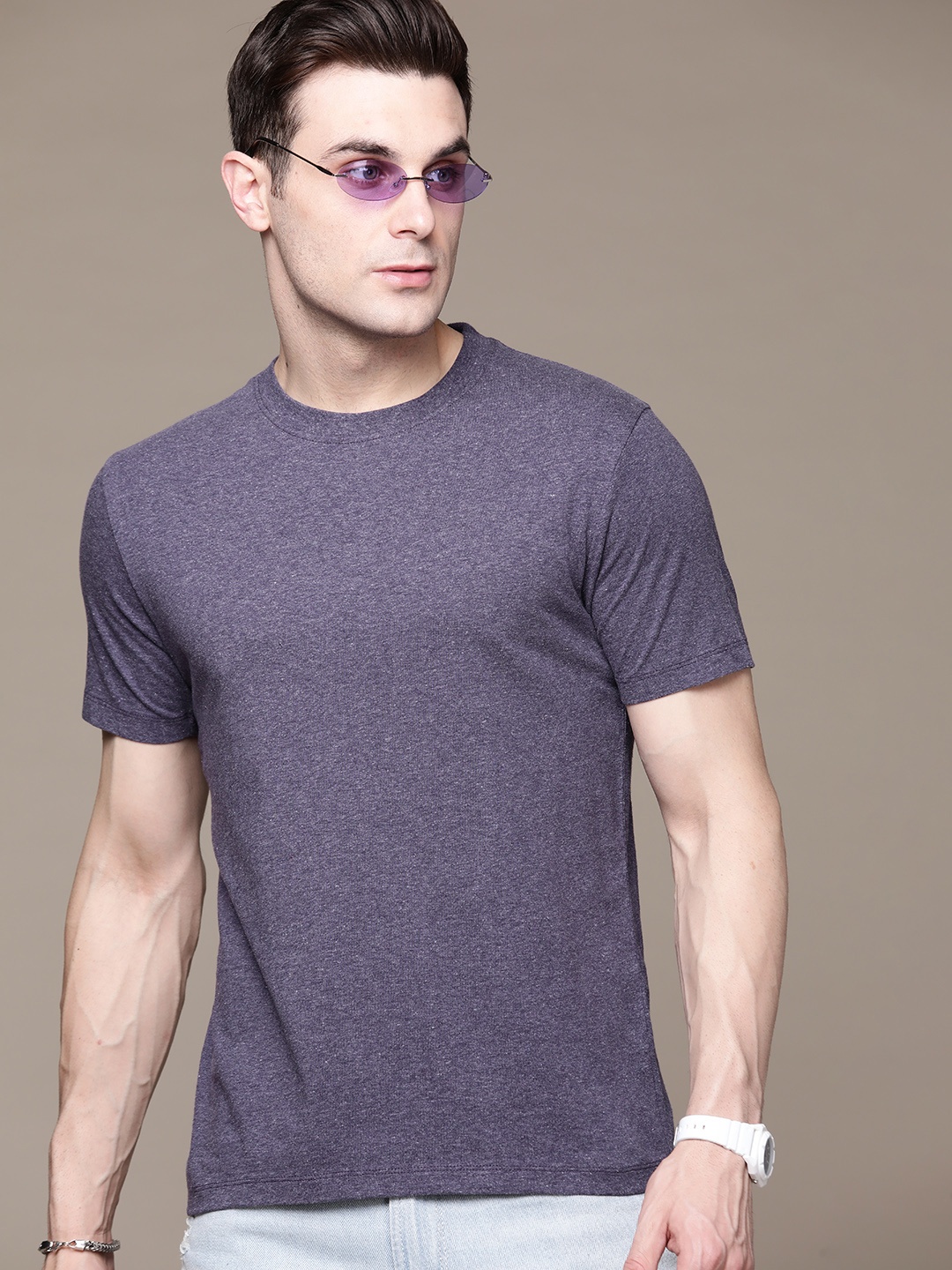 

Roadster Men Pure Cotton T-shirt, Purple