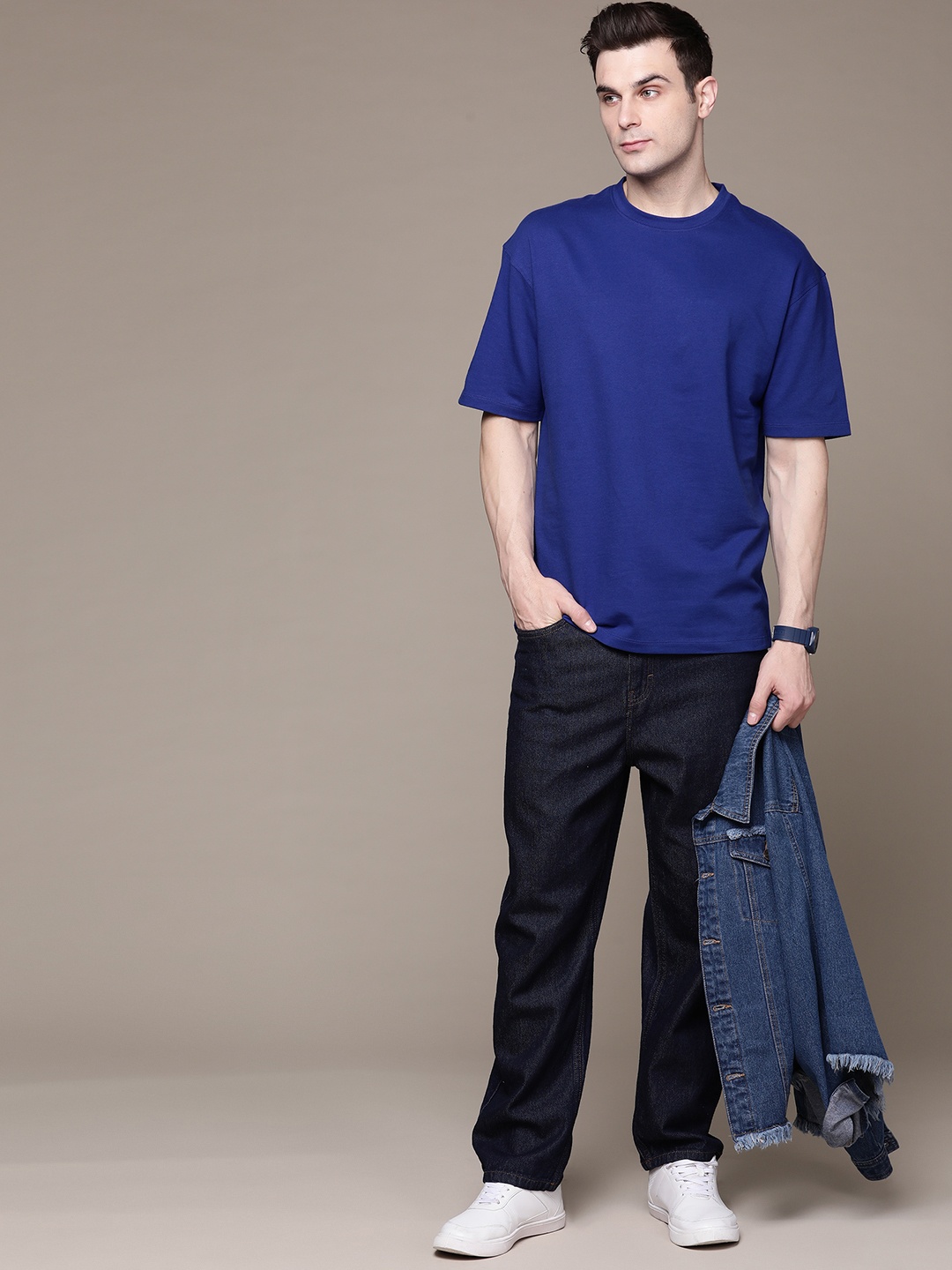 

Roadster Men Pure Cotton Boxy T-shirt, Blue