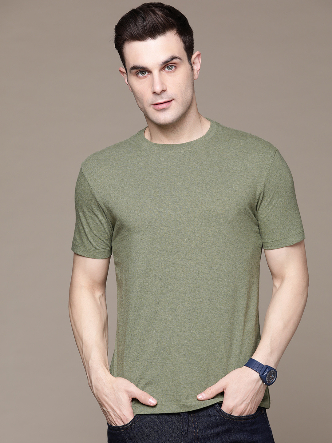 

Roadster Men Pure Cotton T-shirt, Green