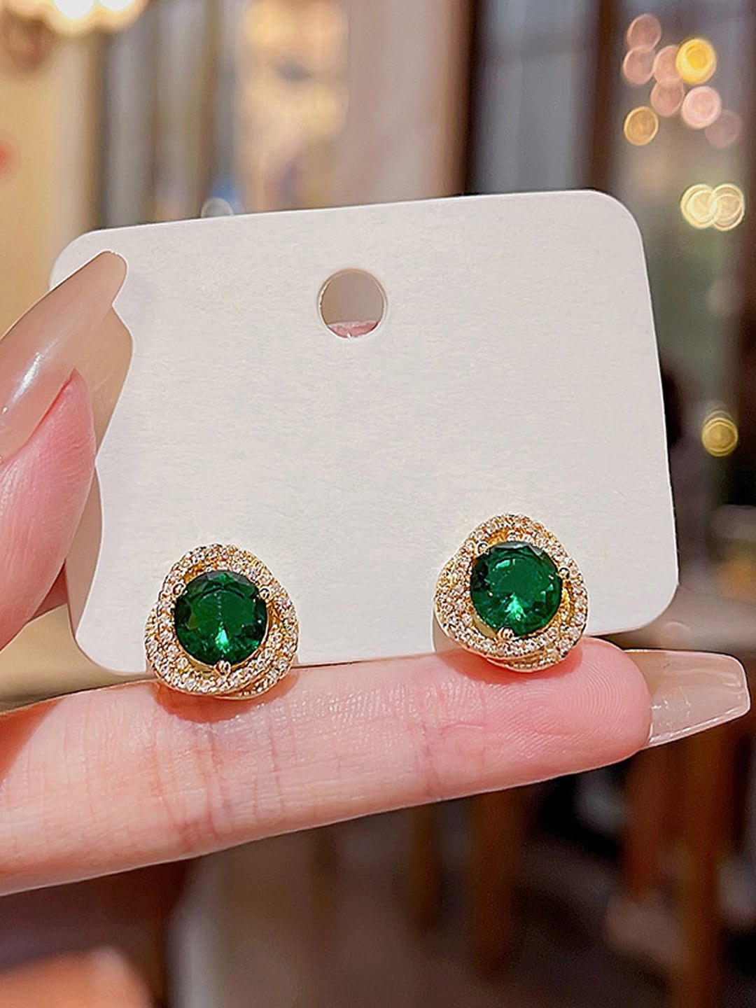 

VAGHBHATT Circular Studs Earrings, Green