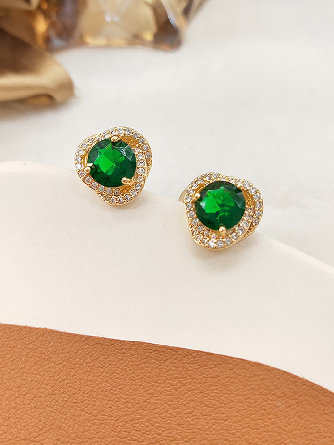 

VAGHBHATT Circular Studs Earrings, Green