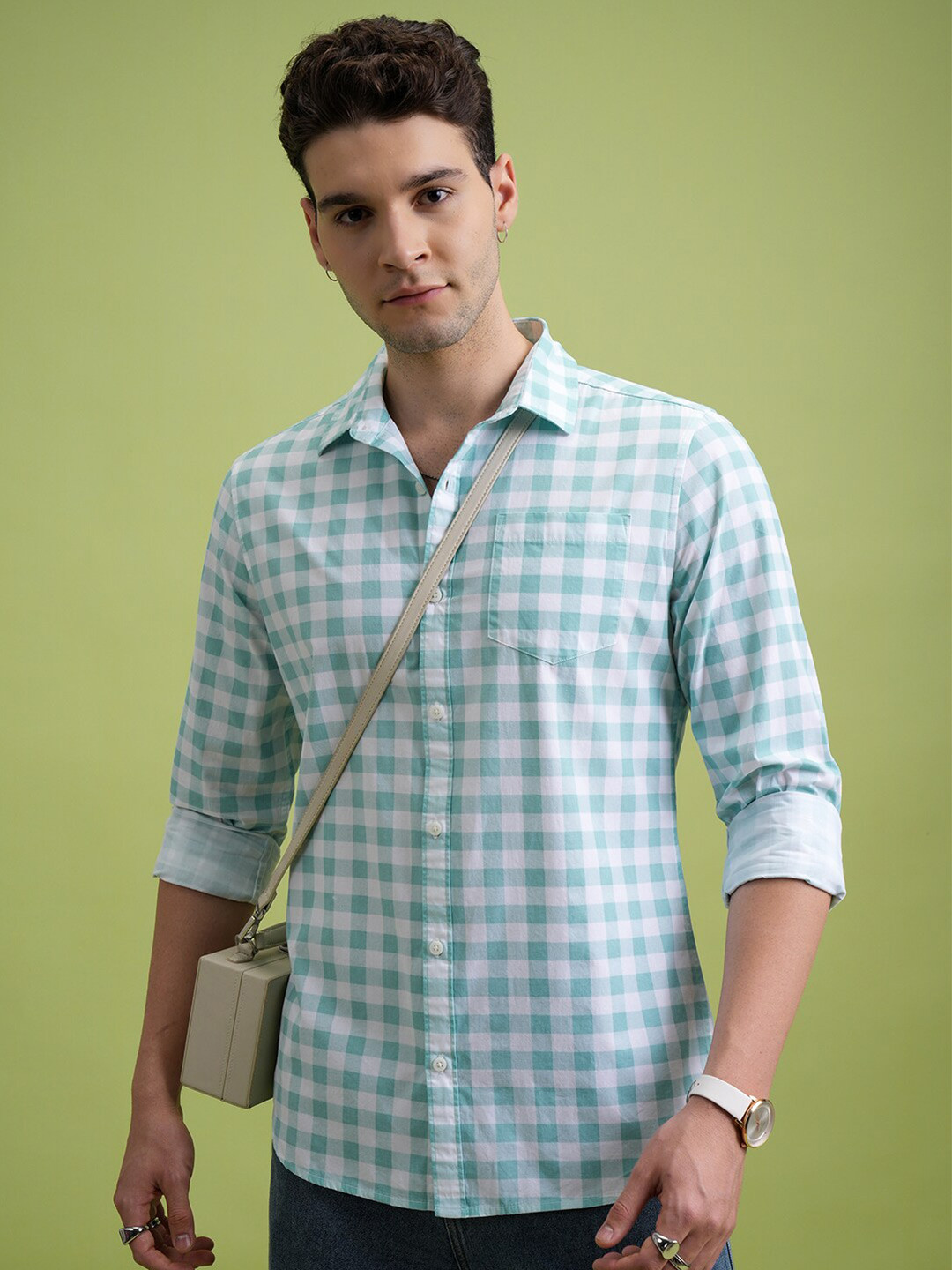 

Highlander Men Checked Slim Fit Shirt, Blue