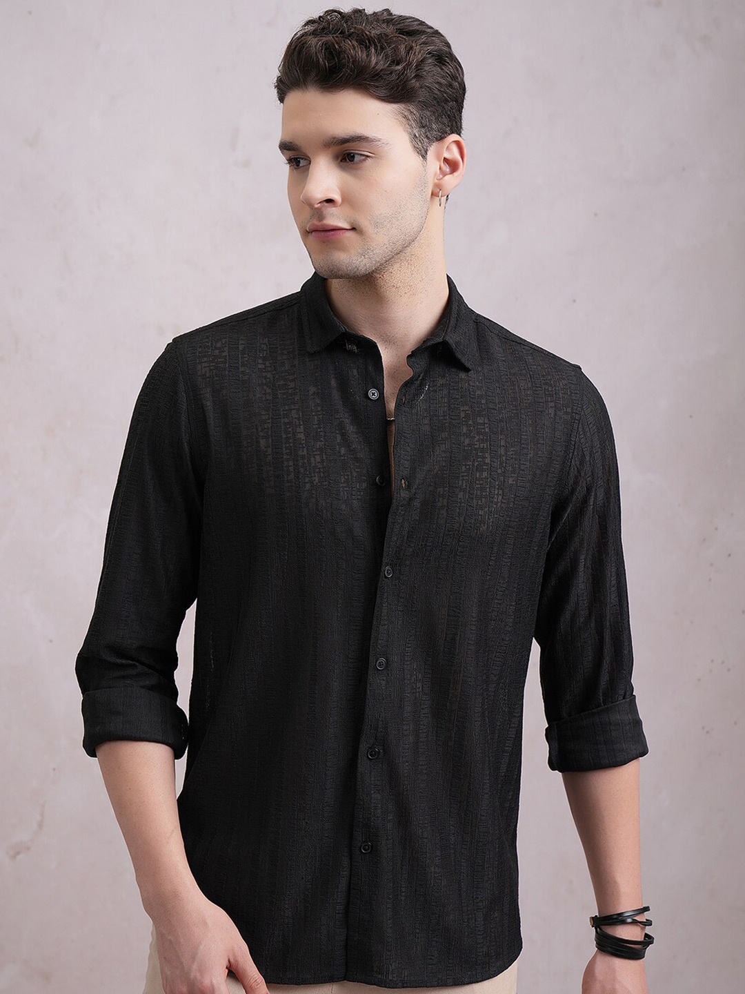 

Highlander Men Crochet Slim Fit Shirt, Black