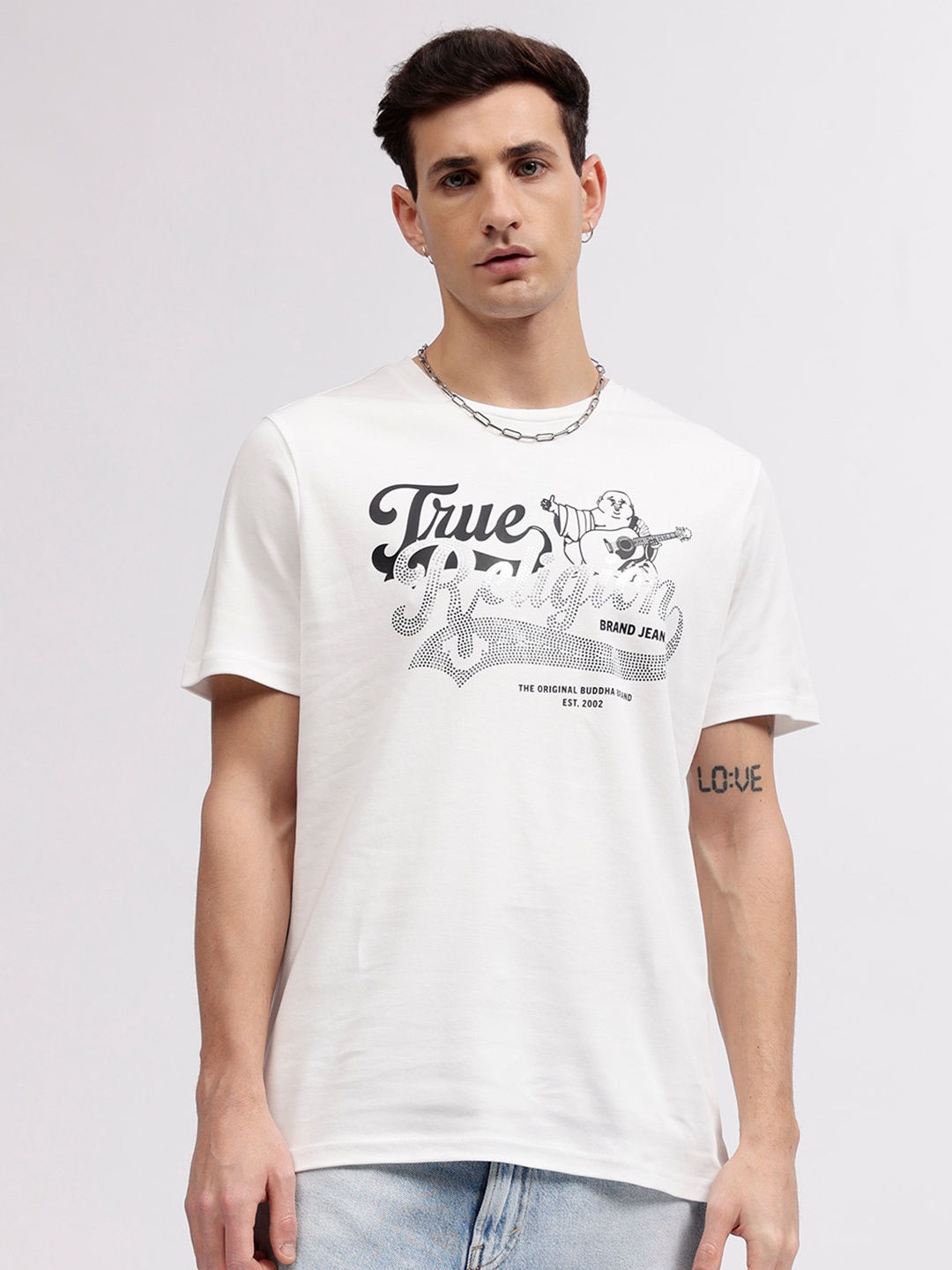 True Religion Men Typography Printed Applique T-shirt, White