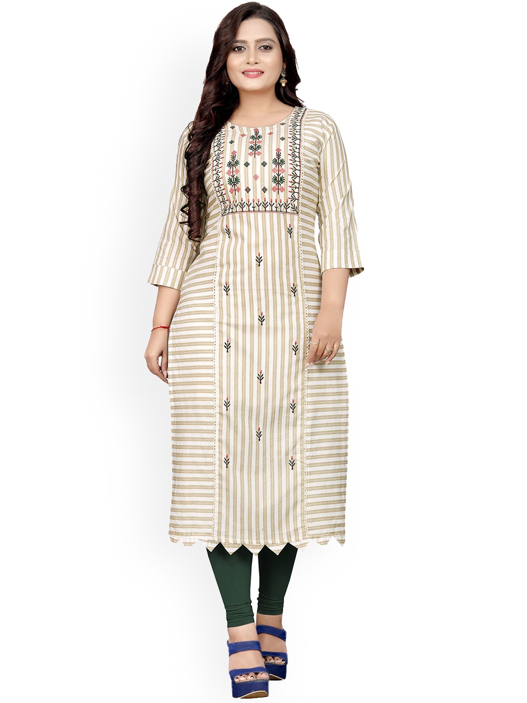 

STRICHARITRA Women Striped Flared Sleeves Kurta, White