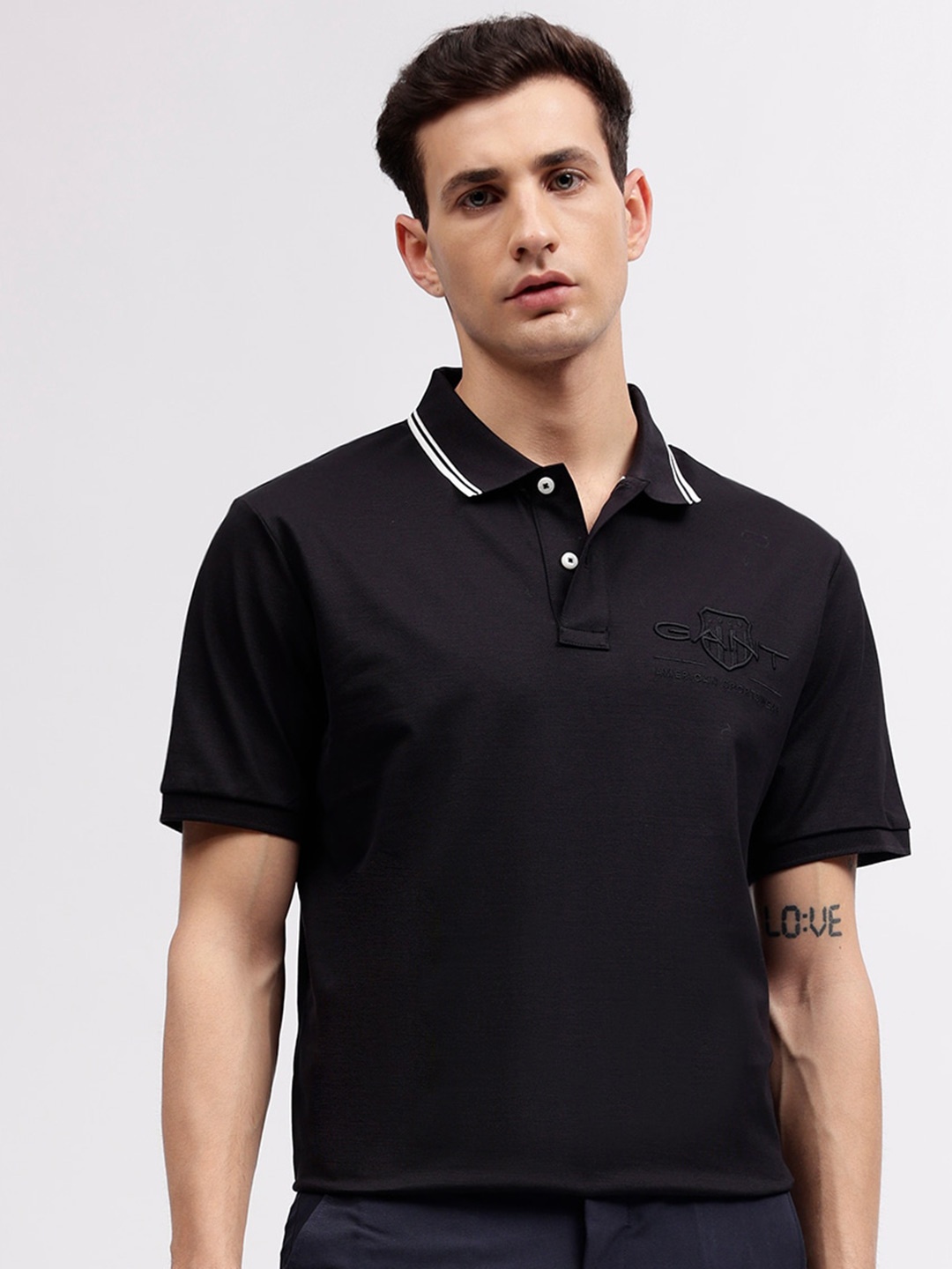 

GANT Solid Polo Neck Regular Fit T-Shirt, Black