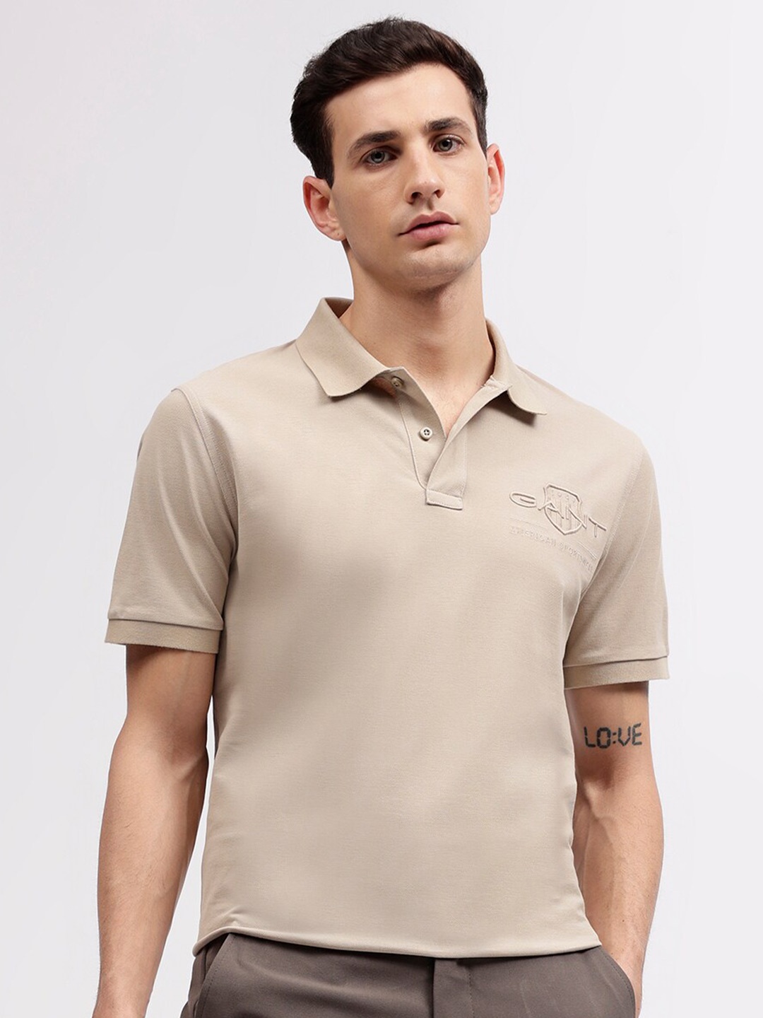 

GANT Solid Polo Neck Regular Fit T-Shirt, Beige