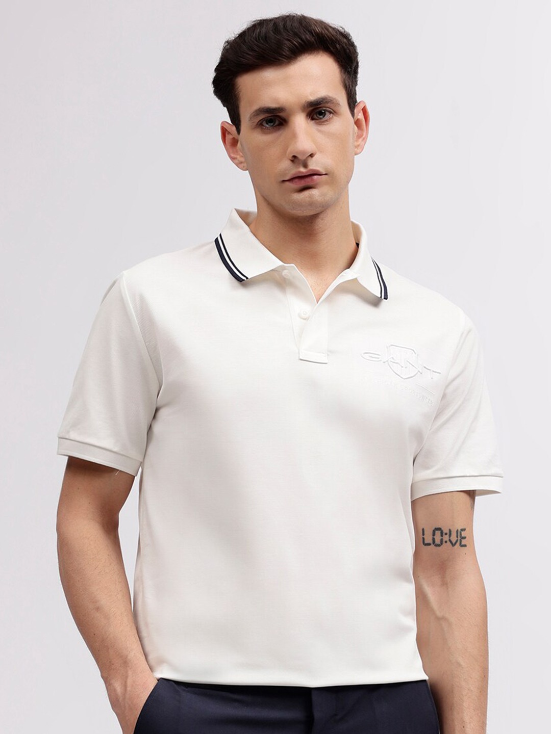 

GANT Solid Polo Neck Regular Fit T-Shirt, Off white