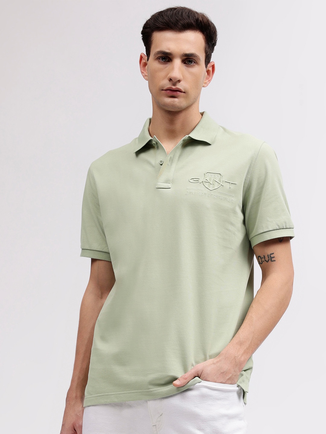 

GANT Solid Polo Neck Regular Fit T-Shirt, Green