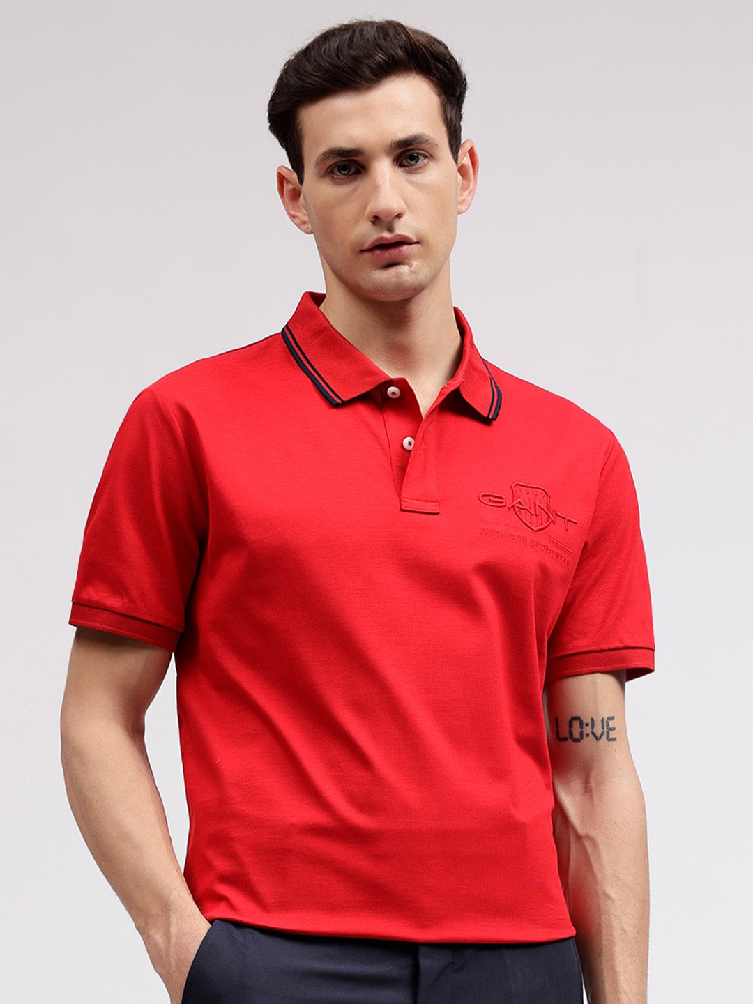 

GANT Solid Polo Neck Regular Fit T-Shirt, Red